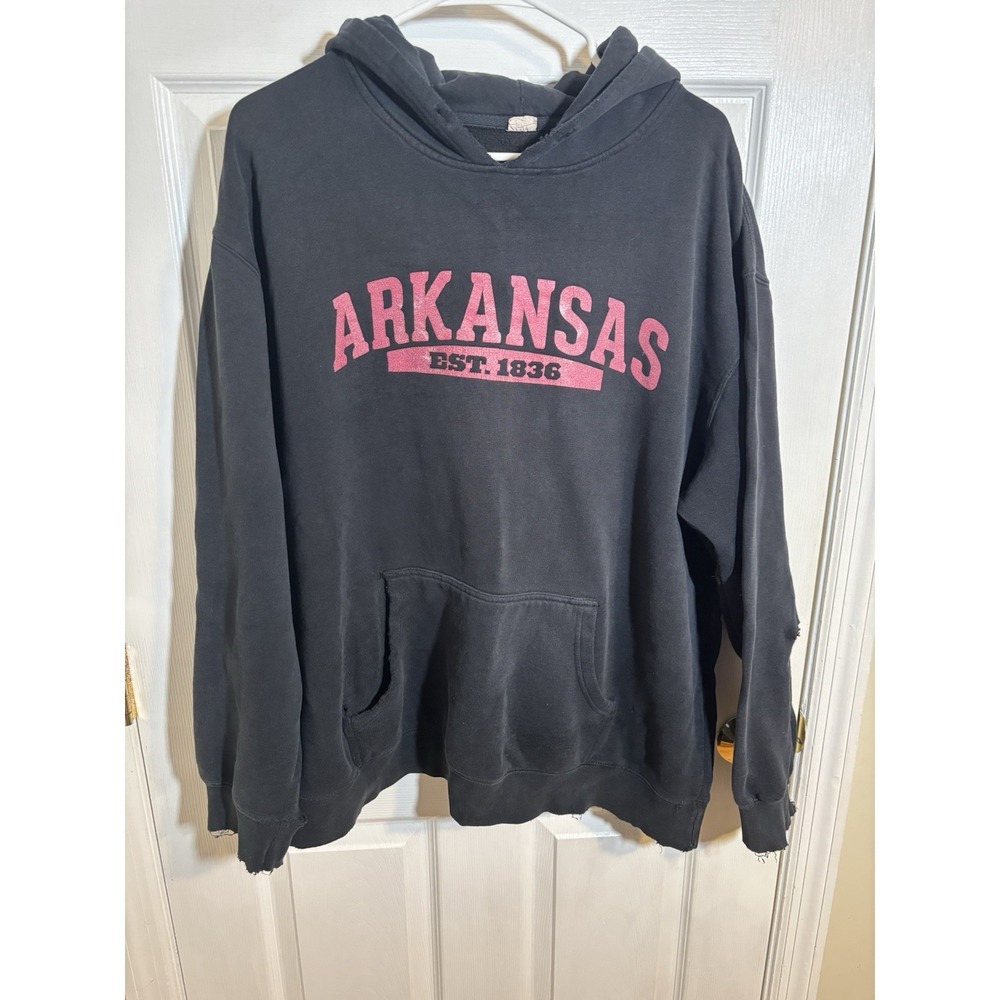 Vintage Distressed Farm Wear Arkansas Black Hoodie 2XL